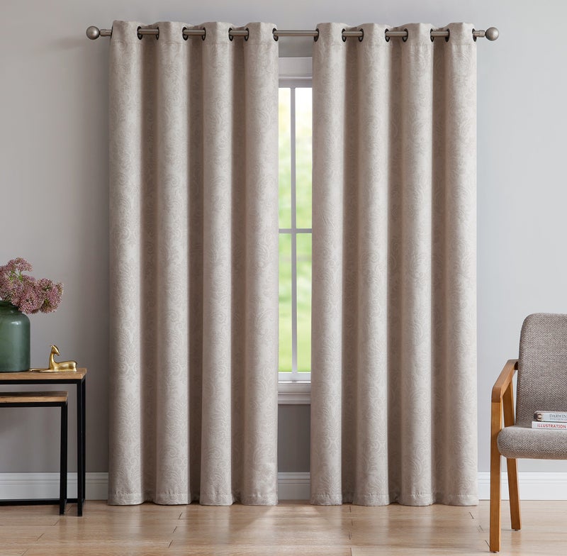 LinenZone Linen Zone Pair of Beige Ivory Bedroom Curtains. These Modern Decor Black Out Curtains are Great Choice for Bedroom or Nursery Decor. (Evelyn 54 x 84 Ivory) - Image 1